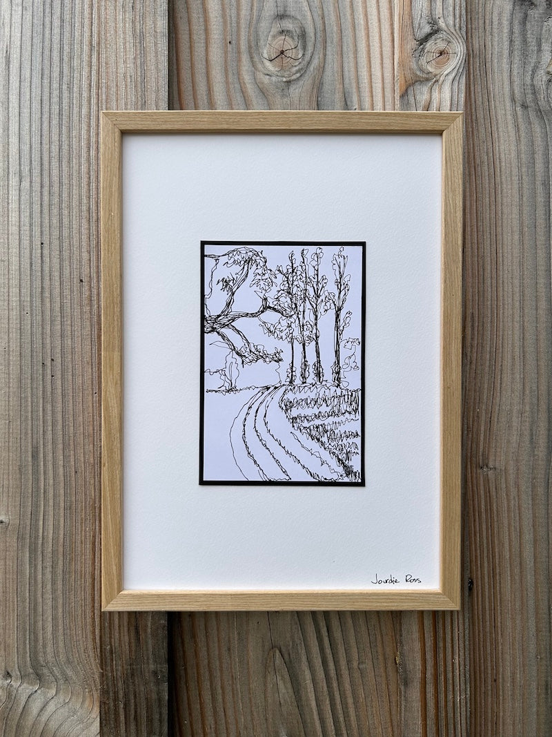Framed Line Drawing "Path to the River"